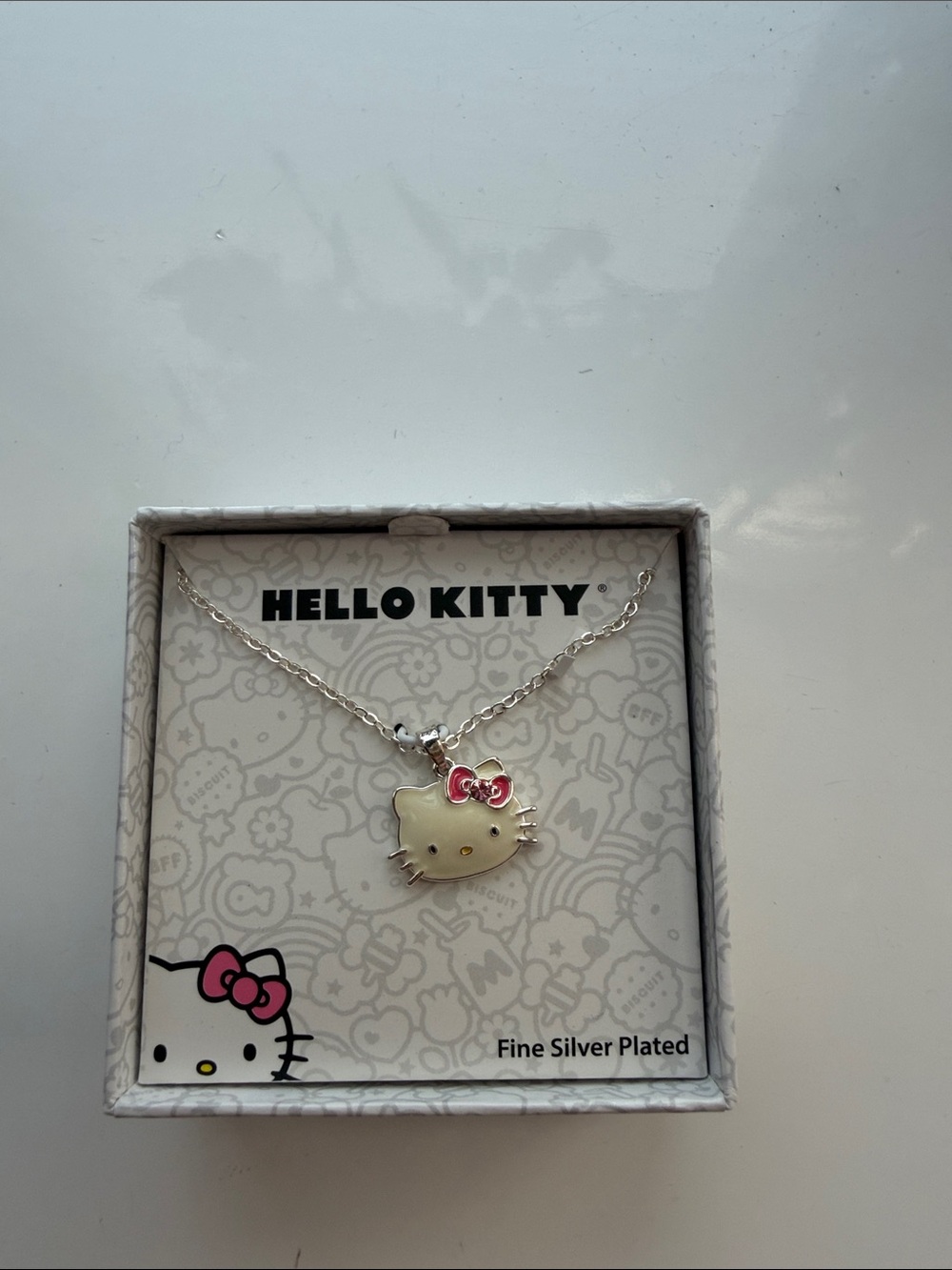 Hello Kitty Silver Plated Necklace with Pink Bow